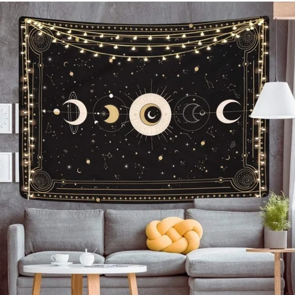 Constellation Moon Phase Solar System Planet Galaxy Retro Art Tapestry Wall Art - Picture 4 of 8